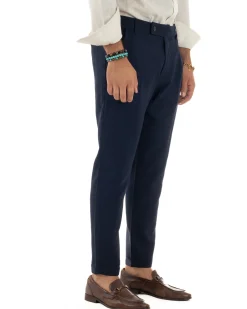 Pantaloni uomo lino sartoriale abbottonatura allungata blu P6326A