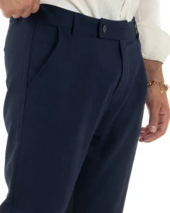 Pantaloni uomo lino sartoriale abbottonatura allungata blu P6326A