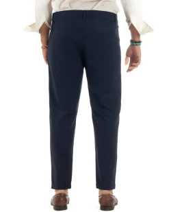 Pantaloni uomo lino sartoriale abbottonatura allungata blu P6326A