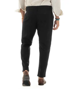 Pantaloni uomo lino sartoriale abbottonatura allungata nero P6328A
