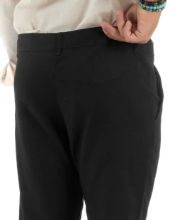 Pantaloni uomo lino sartoriale abbottonatura allungata nero P6328A