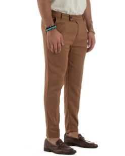 Pantaloni uomo lino sartoriale abbottonatura allungata camel P6331A
