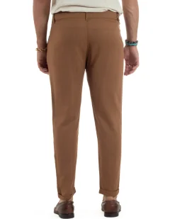 Pantaloni uomo lino sartoriale abbottonatura allungata camel P6331A