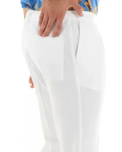 Pantaloni uomo lino tasche america elastico sul retro pinces laccio bianco GIOSAL-P5833A
