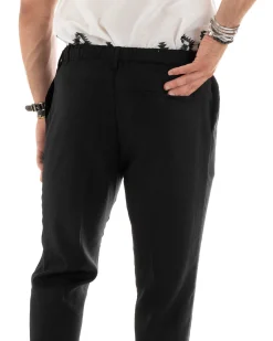 Pantaloni uomo lino tasche america elastico sul retro pinces laccio nero GIOSAL-P5832A
