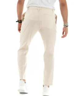 Pantaloni uomo lino tasche america elastico sul retro pinces laccio beige chiaro GIOSAL-P6113A