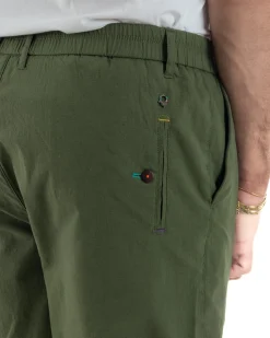 Pantaloni uomo pantalaccio chino lino elastico sul retro verde militare BERNA M-261237