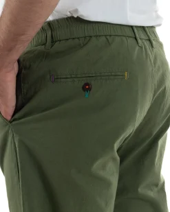 Pantaloni uomo pantalaccio chino lino elastico sul retro verde militare BERNA M-261237