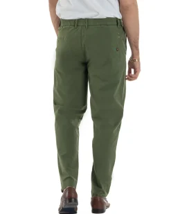 Pantaloni uomo pantalaccio chino lino elastico sul retro verde militare BERNA M-261237