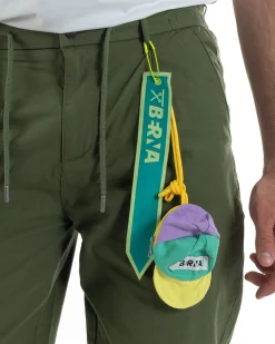 Pantaloni uomo pantalaccio chino lino elastico sul retro verde militare BERNA M-261237