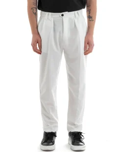 Pantaloni Uomo Pantalaccio Comodo Viscosa Con Elastico Con Pinces Straight Fit Tinta Unita Bianco GIOSAL-P5649A