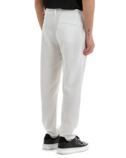 Pantaloni Uomo Pantalaccio Comodo Viscosa Con Elastico Con Pinces Straight Fit Tinta Unita Bianco GIOSAL-P5649A