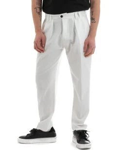 Pantaloni Uomo Pantalaccio Comodo Viscosa Con Elastico Con Pinces Straight Fit Tinta Unita Bianco GIOSAL-P5649A