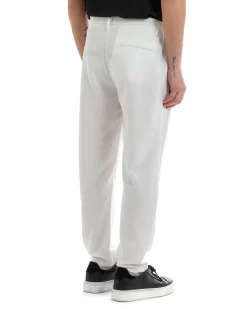 Pantaloni Uomo Pantalaccio Comodo Viscosa Con Elastico Con Pinces Straight Fit Tinta Unita Bianco GIOSAL-P5649A