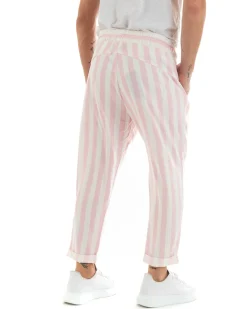 Pantaloni Uomo Pantalaccio Cotone Viscosa Lungo Jogger Casual Con Coulisse Con Elastico Rigato Rosa GIOSAL-P5873A