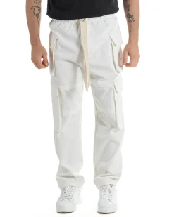Pantaloni Uomo Pantalaccio Con Tasconi Cargo Baggy Bianco Con Coulisse Fondo Largo GIOSAL-P6007A
