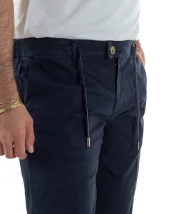 Pantaloni uomo pantalaccio chino tasche america elastico sul retro blu GIOSAL-P6495A