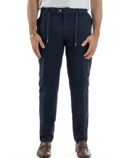 Pantaloni uomo pantalaccio chino tasche america elastico sul retro blu GIOSAL-P6495A