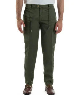 Pantaloni uomo pantalaccio chino tasche america elastico sul retro verde GIOSAL-P6494A