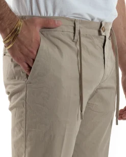 Pantaloni uomo pantalaccio chino tasche america elastico sul retro beige GIOSAL-P6493A
