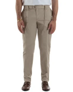 Pantaloni uomo pantalaccio chino tasche america elastico sul retro beige GIOSAL-P6493A