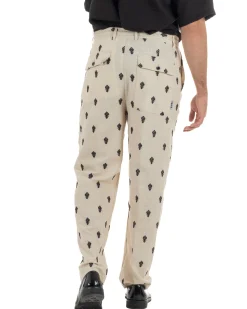 Pantaloni uomo pantalaccio lino ricamo cropped fit beige BERNA M-261402