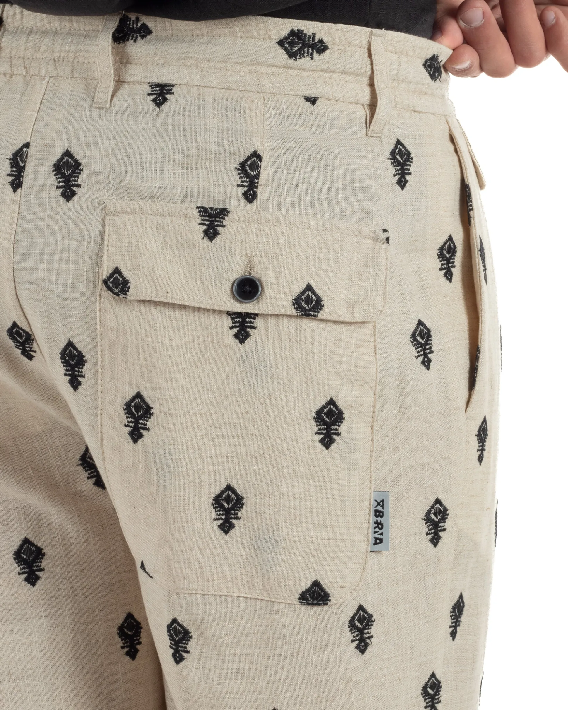 Pantaloni uomo pantalaccio lino ricamo cropped fit beige BERNA M-261402