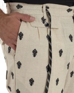 Pantaloni uomo pantalaccio lino ricamo cropped fit beige BERNA M-261402