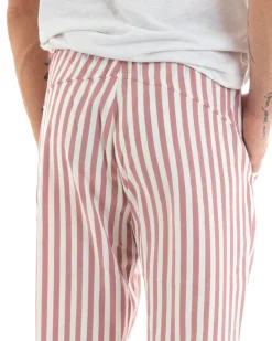 Pantaloni Uomo Pantalaccio Lungo Coulisse Elastico Cotone Viscosa Rigato Rosa GIOSAL-P5872A