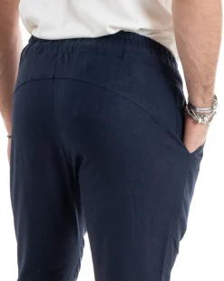 Pantaloni uomo pantalaccio lino jogger elastico blu GIOSAL-P5815A