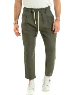Pantaloni uomo pantalaccio lino jogger elastico verde GIOSAL-P5810A