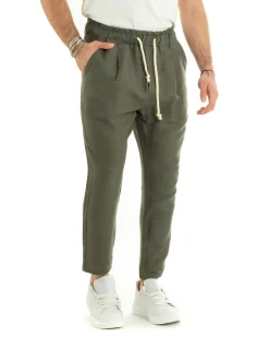Pantaloni uomo pantalaccio lino jogger elastico verde GIOSAL-P5810A