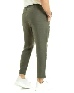 Pantaloni uomo pantalaccio lino jogger elastico verde GIOSAL-P5810A