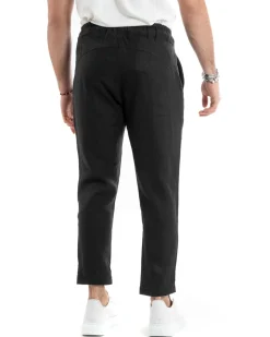 Pantaloni uomo pantalaccio lino jogger elastico nero GIOSAL-P5816A