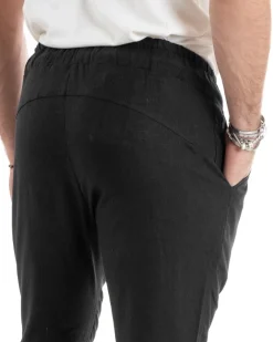 Pantaloni uomo pantalaccio lino jogger elastico nero GIOSAL-P5816A