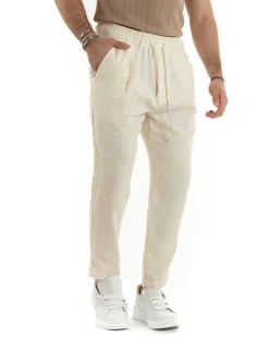 Pantaloni uomo pantalaccio lino jogger elastico beige GIOSAL-P5817A