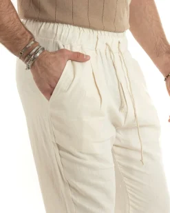 Pantaloni uomo pantalaccio lino jogger elastico beige GIOSAL-P5817A