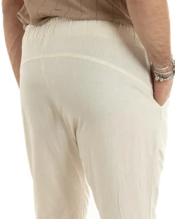 Pantaloni uomo pantalaccio lino jogger elastico beige GIOSAL-P5817A