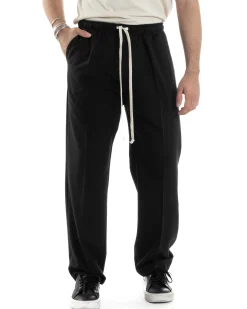 Pantaloni Uomo Pantalaccio Morbido Viscosa Baggy Fondo Largo Nero P6089A