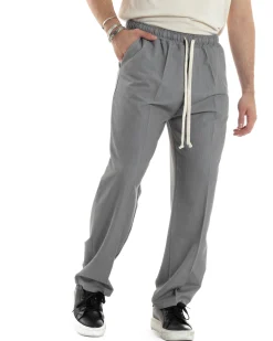 Pantaloni Uomo Pantalaccio Morbido Viscosa Baggy Fondo Largo Grigio P6092A
