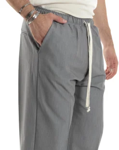 Pantaloni Uomo Pantalaccio Morbido Viscosa Baggy Fondo Largo Grigio P6092A