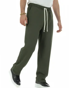 Pantaloni Uomo Pantalaccio Morbido Viscosa Baggy Fondo Largo Verde P6093A