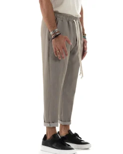 Pantaloni Uomo Pantalaccio Morbido Coulisse Viscosa Invernale Beige Melangiato P6153A