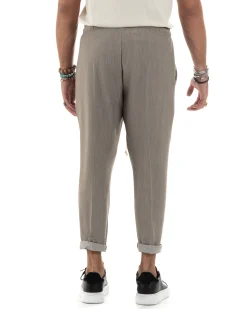 Pantaloni Uomo Pantalaccio Morbido Coulisse Viscosa Invernale Beige Melangiato P6153A