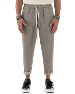 Pantaloni Uomo Pantalaccio Morbido Coulisse Viscosa Invernale Beige Melangiato P6153A