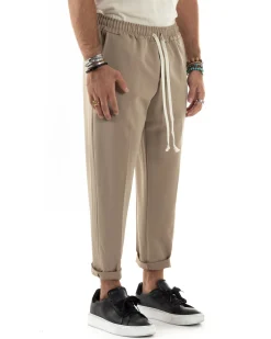 Pantaloni Uomo Pantalaccio Morbido Coulisse Viscosa Invernale Beige P6156A