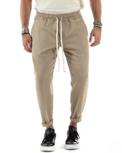 Pantaloni Uomo Pantalaccio Morbido Coulisse Viscosa Invernale Beige P6156A