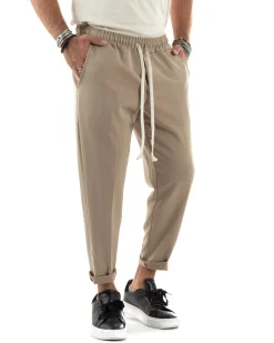 Pantaloni Uomo Pantalaccio Morbido Coulisse Viscosa Invernale Beige P6156A