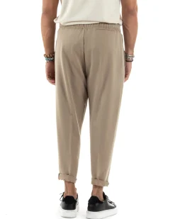 Pantaloni Uomo Pantalaccio Morbido Coulisse Viscosa Invernale Beige P6156A
