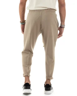 Pantaloni Uomo Pantalaccio Morbido Coulisse Viscosa Invernale Beige P6156A